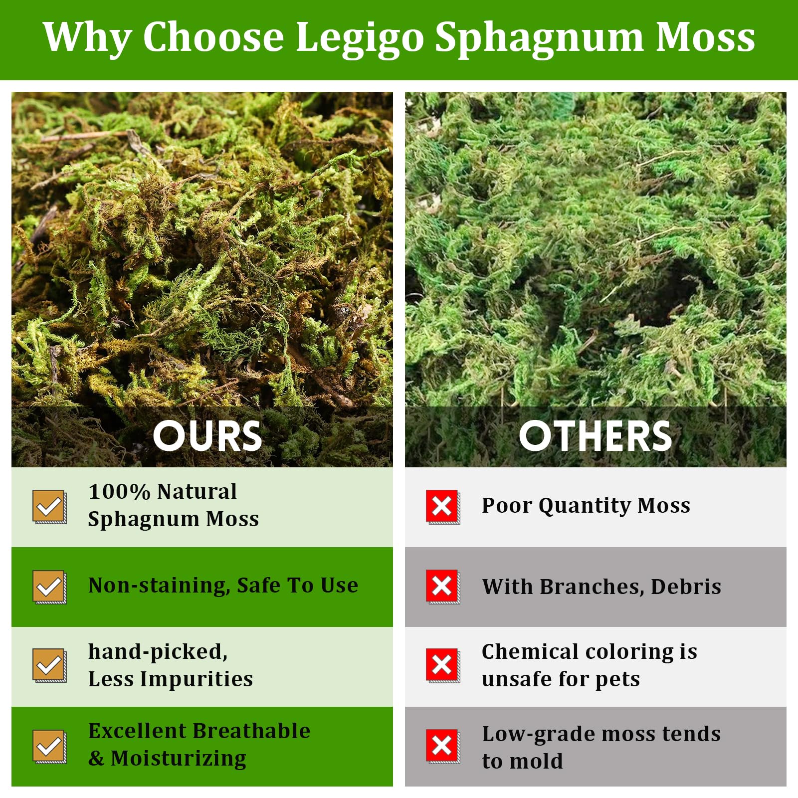 Legigo dried moss brick ready-to-use substrate prep.