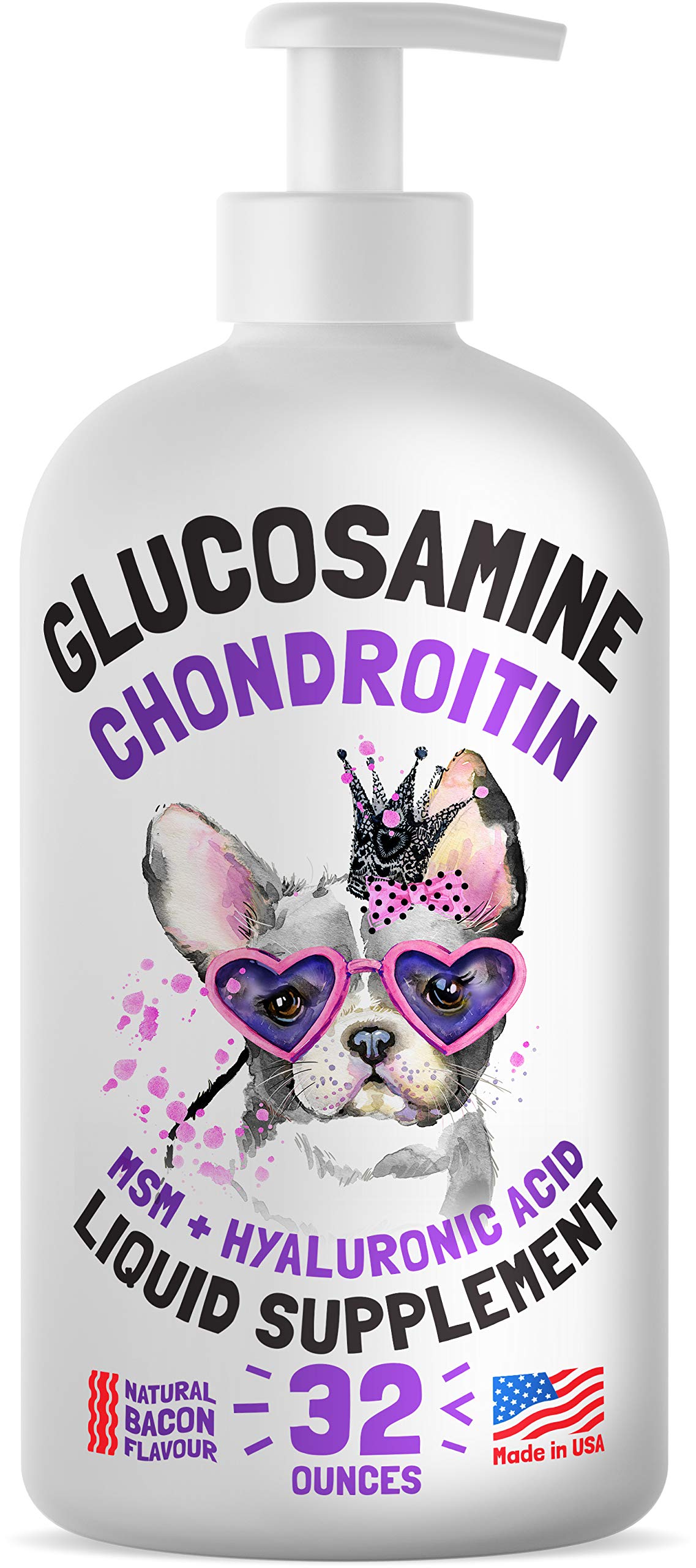 LEGITPET liquid glucosamine bacon bottle pour supports joint mobility during daily activities.