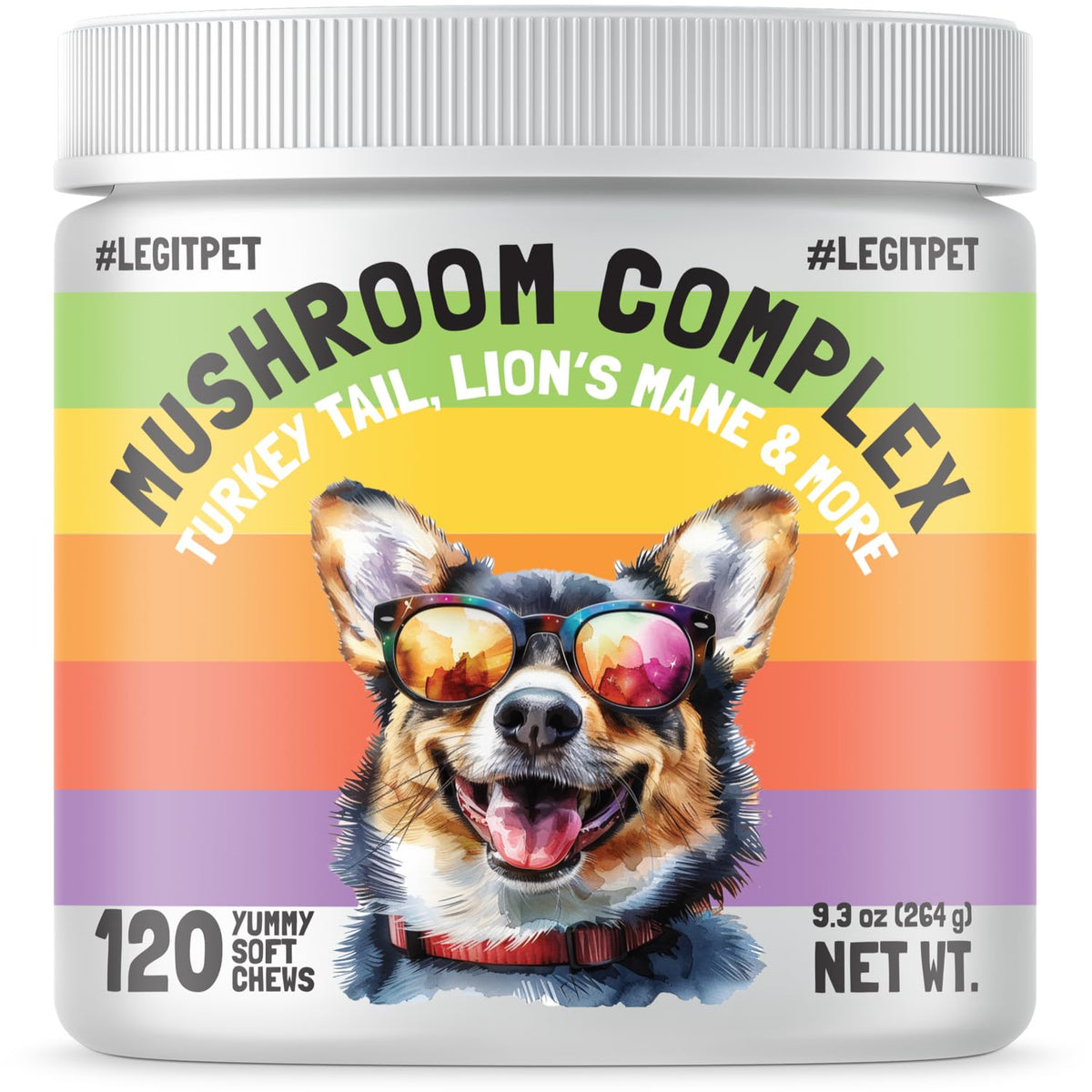LEGITPET Mushroom Complex Treats packaging showcases premium organic formula for dogs immune support.