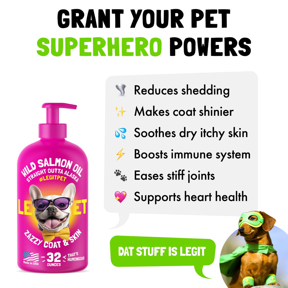 LEGITPET Salmon Oil pump-dispense makes daily dosing quick and mess-free for pets.