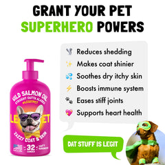 LEGITPET Salmon Oil pump-dispense makes daily dosing quick and mess-free for pets.