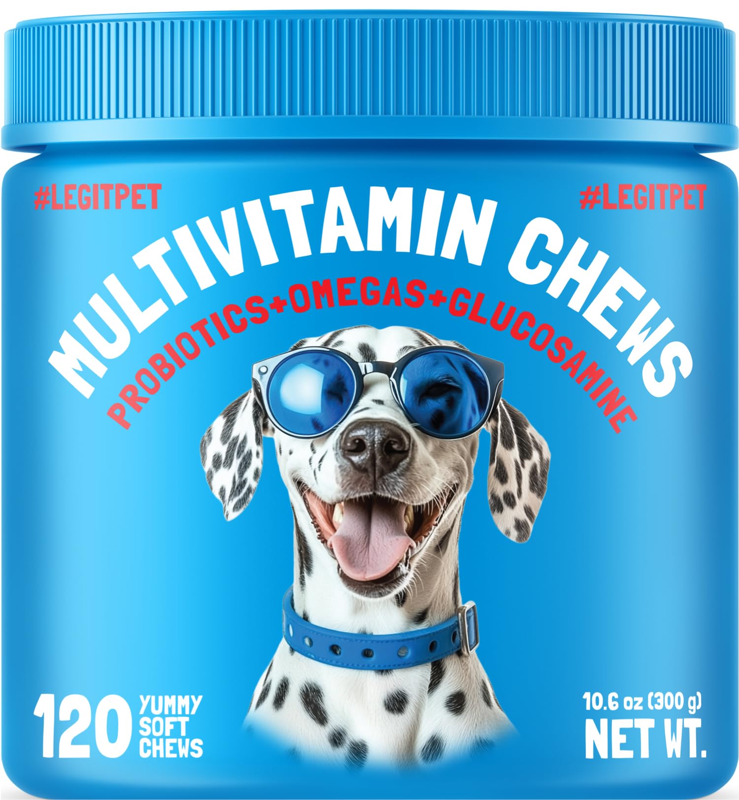 LEGITPET Dog Vitamins bottle highlighting daily multivitamin support for overall health