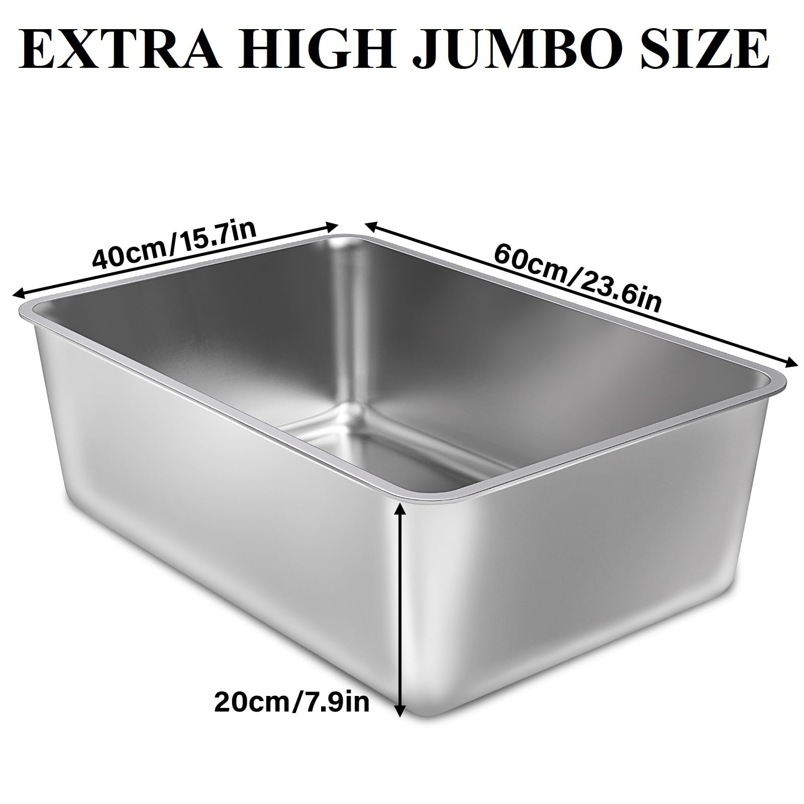 LEGOURNS stainless steel litter box interior highlights deep walls for containment.