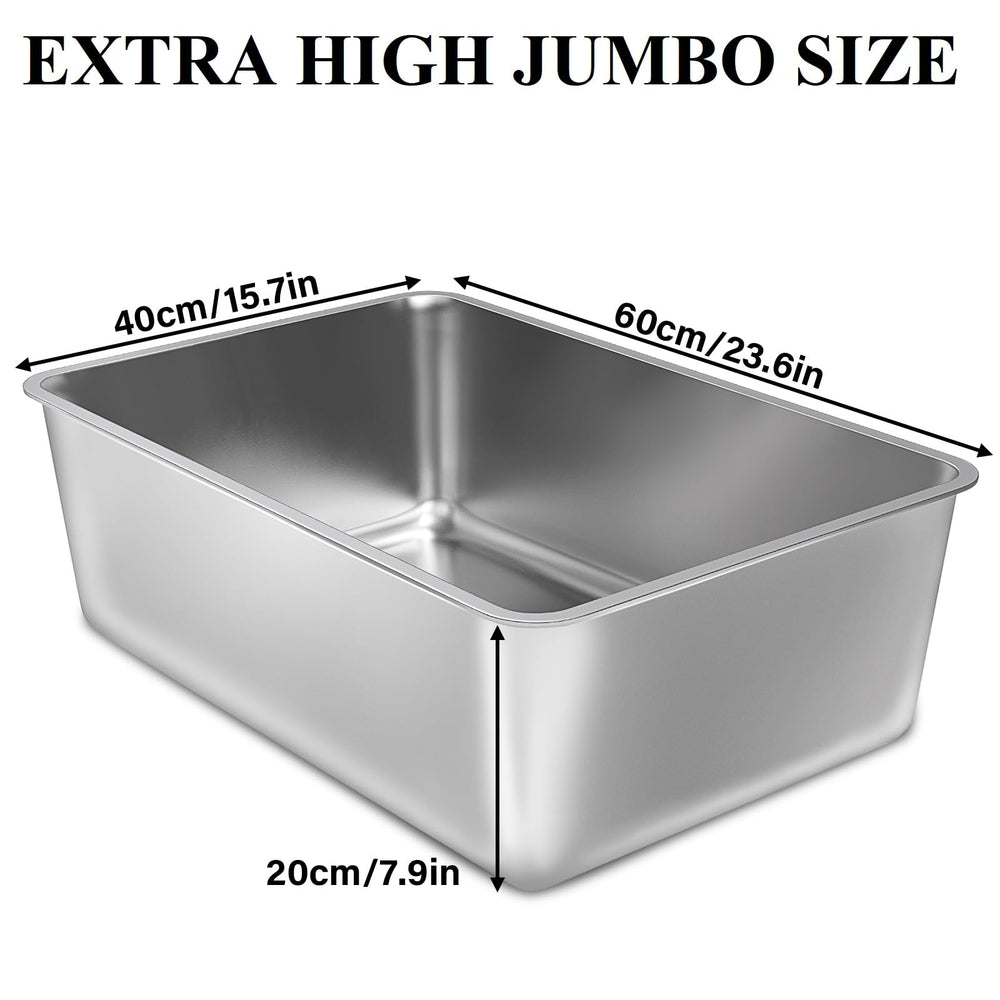 LEGOURNS stainless steel litter box interior highlights deep walls for containment.