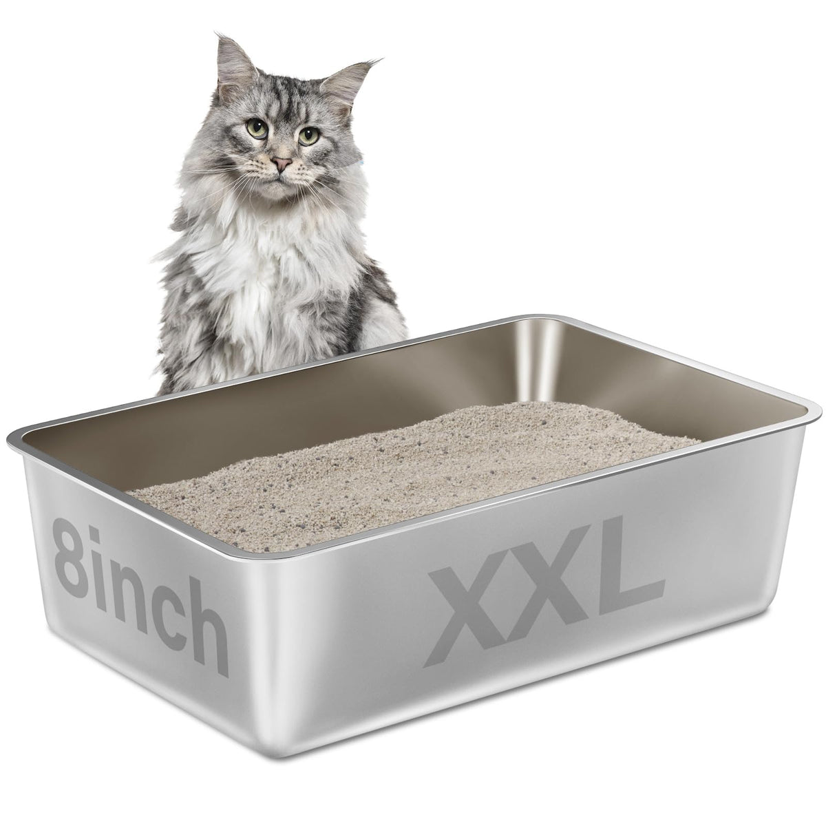 LEGOURNS XXL stainless steel litter box top view shows suitability for large cats.