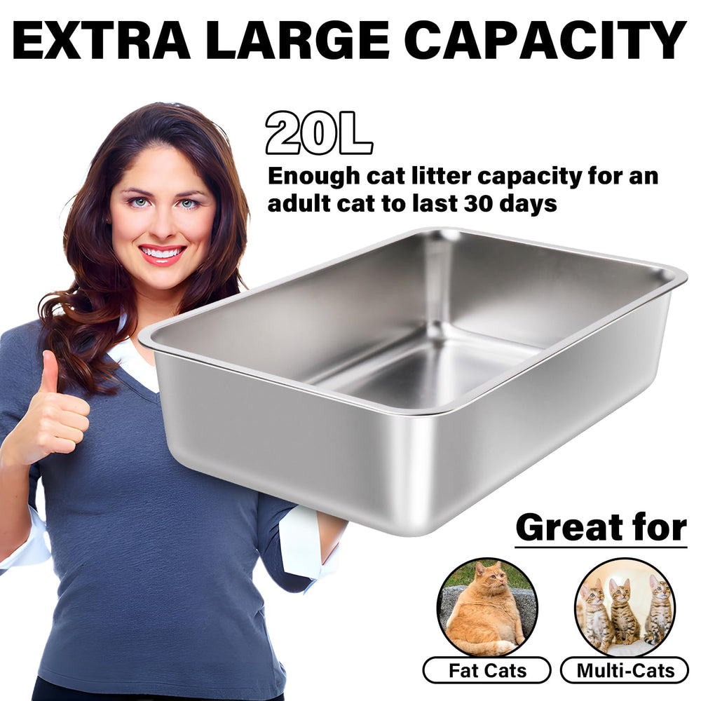 LEGOURNS XL stainless steel litter box entry-view shows wide mouth for easy entry
