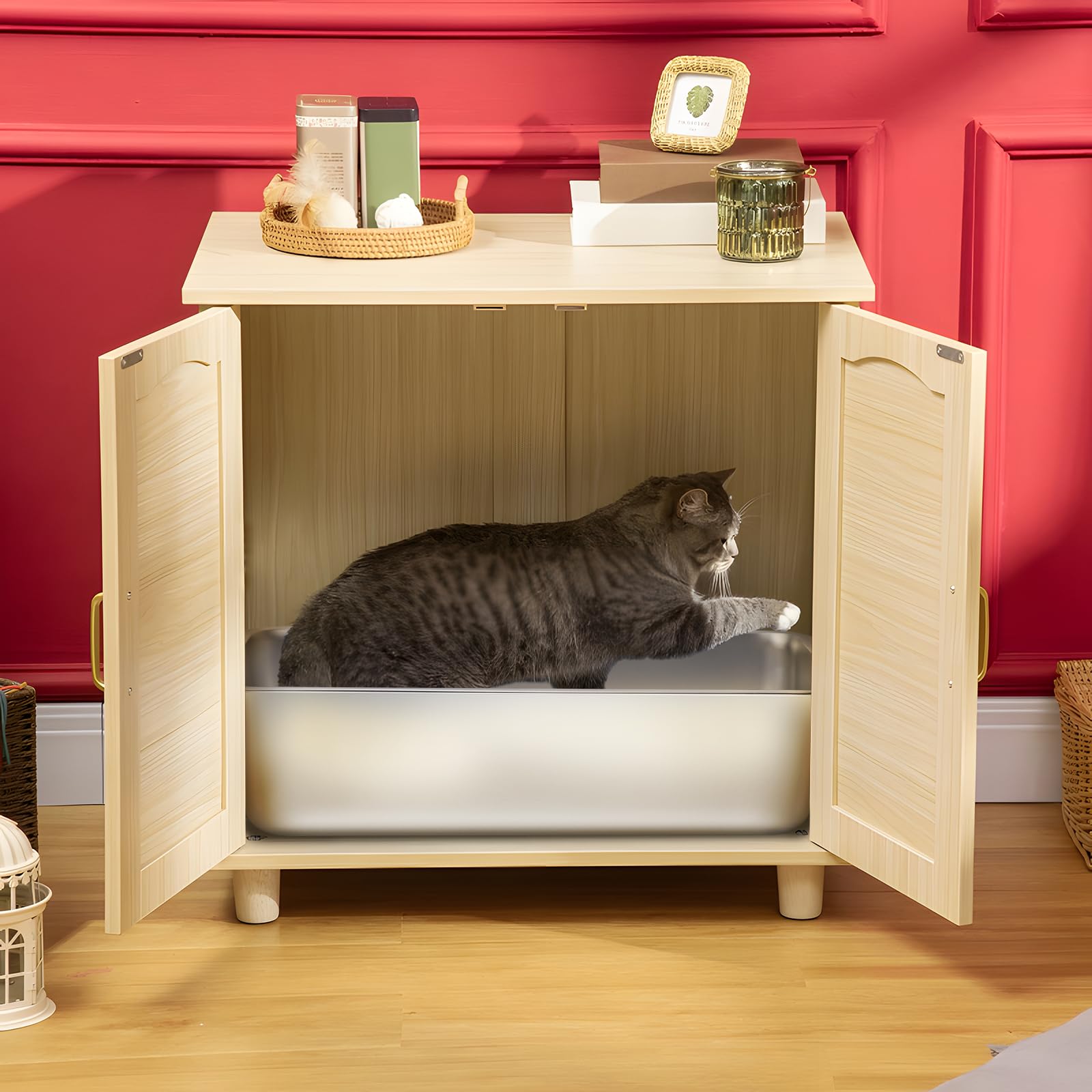 LEGOURNS XL stainless steel litter box in a home setting appears unobtrusive and durable