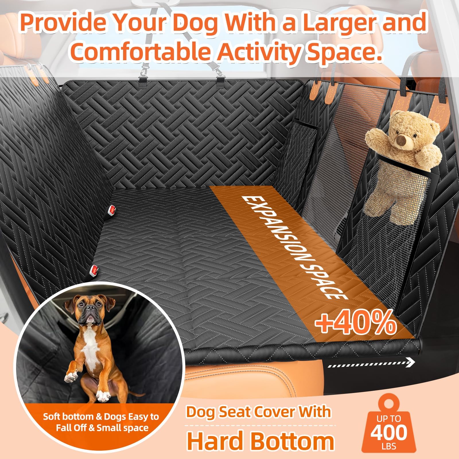 LEHNI back seat extender with mesh window improves airflow and reduces pet anxiety.