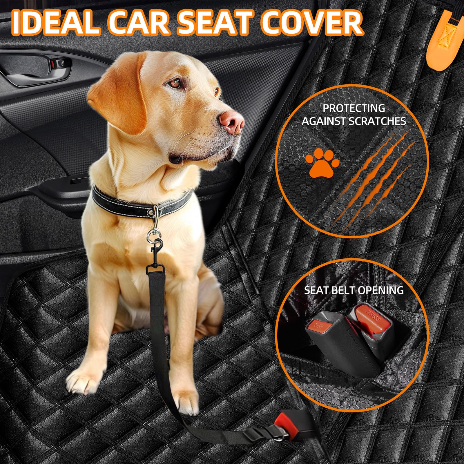 LEHNI dog car seat cover with two headrest straps enhances stability