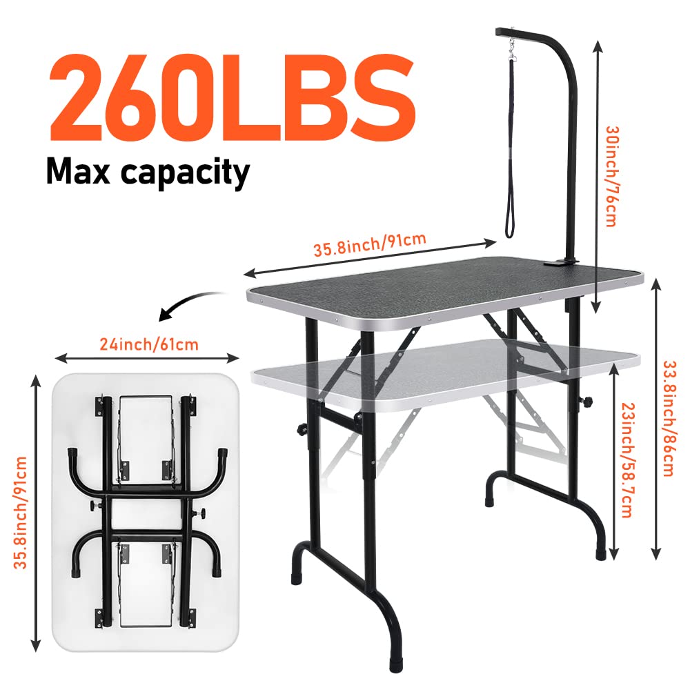 LEIBOU grooming table arm and noose secured for safe restraint