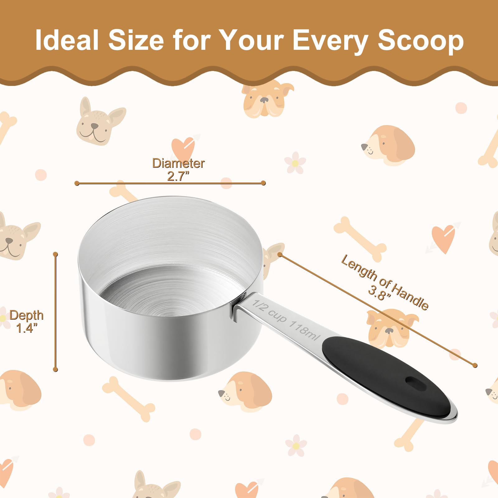 LEIFENY stainless-steel dog food scoop long handle helps steady feeding