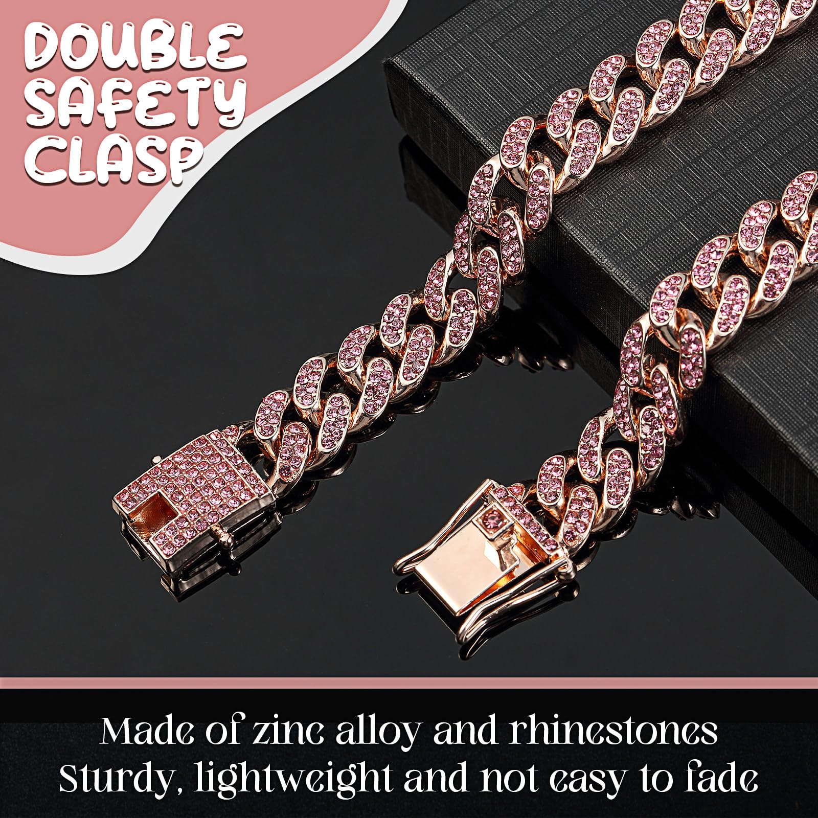 LEIFIDE cat chain collar pink rose highlights stylish lightweight wear.