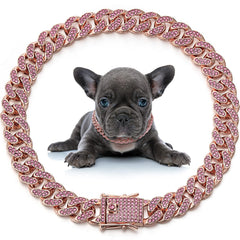 LEIFIDE diamond link collar front view with rose gold pink sparkle for everyday glamour