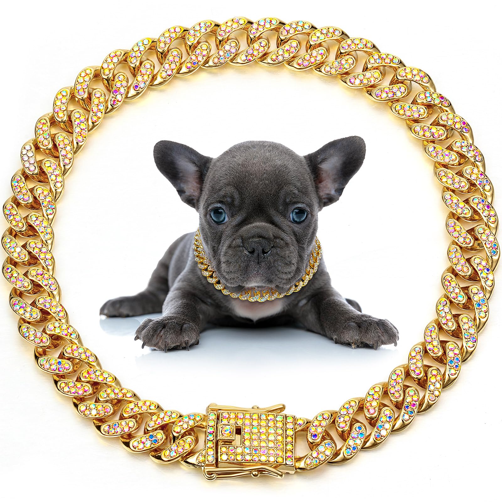 LEIFIDE dog chain collar with diamonds in gold offers stylish daily wear.