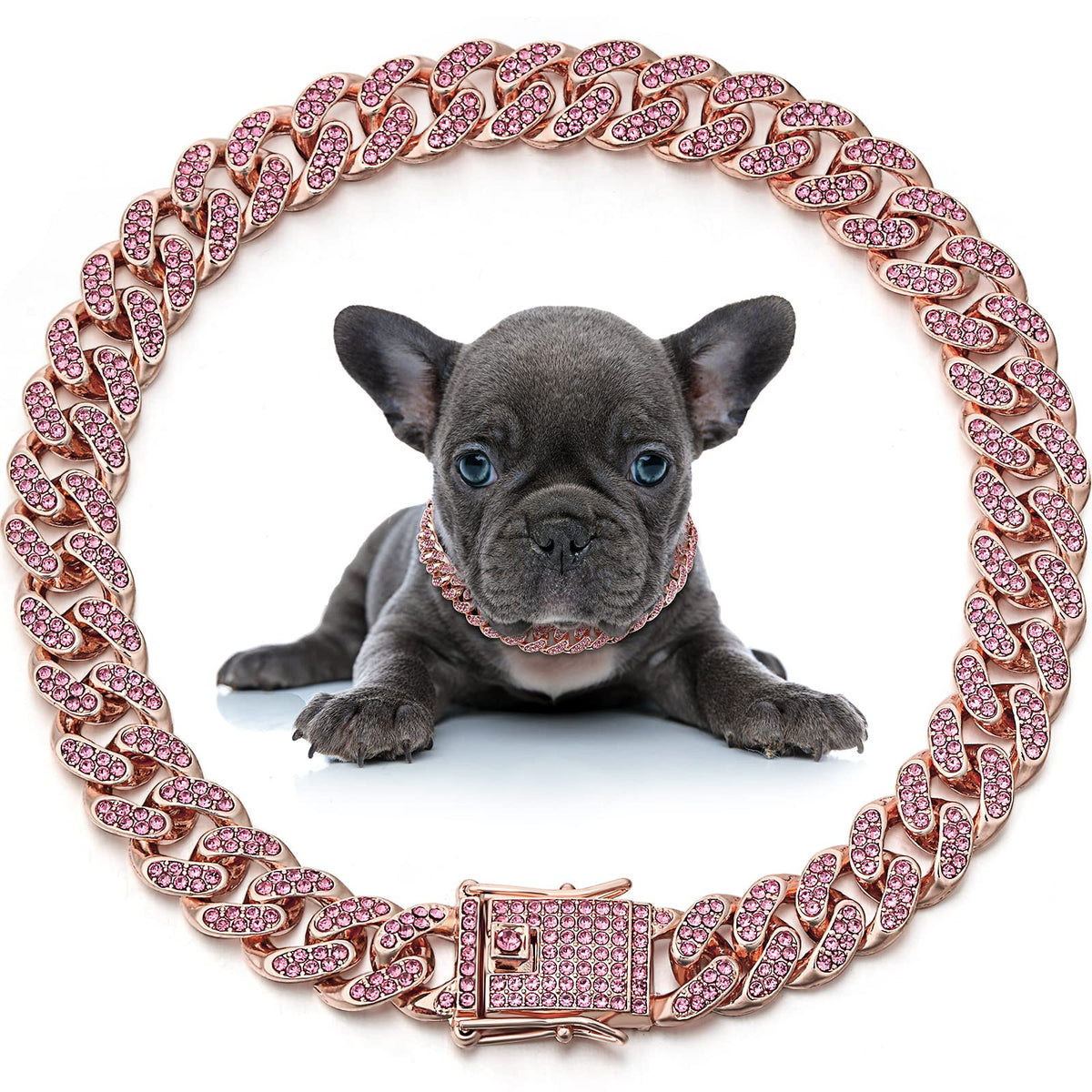 LEIFIDE dog chain collar diamond link rose gold 20inch on walks with durable sparkle.