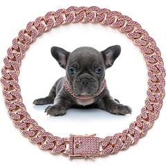 LEIFIDE dog chain collar diamond link rose gold 20inch on walks with durable sparkle.