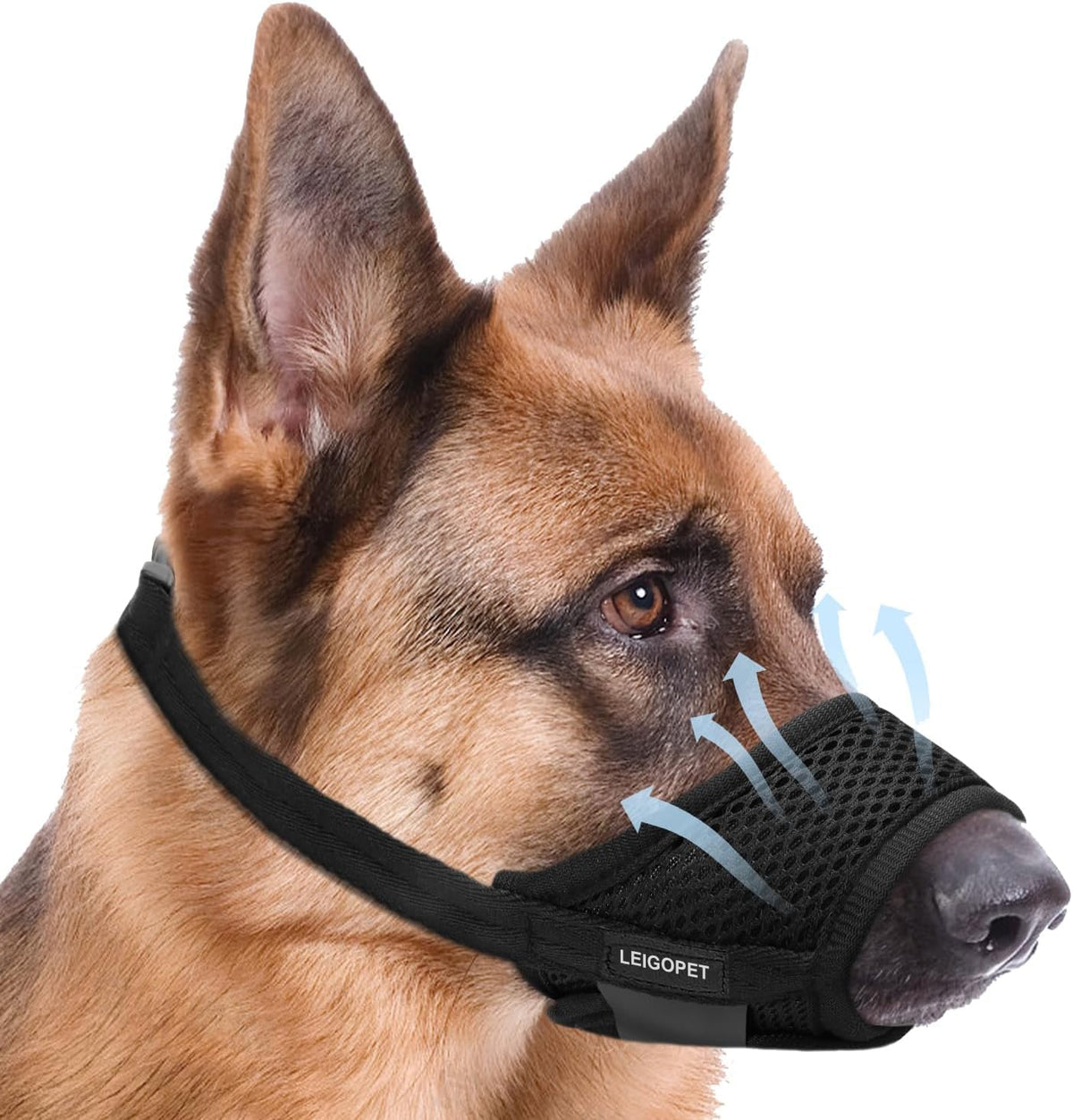 LEIGOPET dog muzzle with adjustable strap for a secure, comfortable fit.