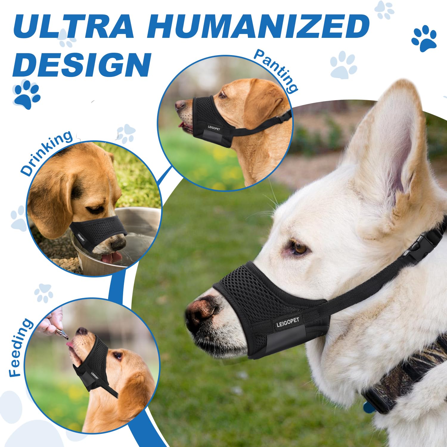 LEIGOPET dog muzzle neck strap enhances stability during walks and grooming.