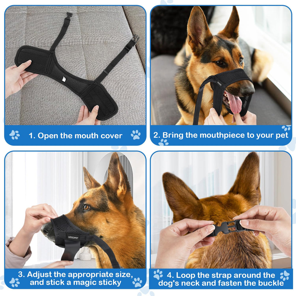 LEIGOPET dog muzzle with reflective strap improves nighttime visibility.
