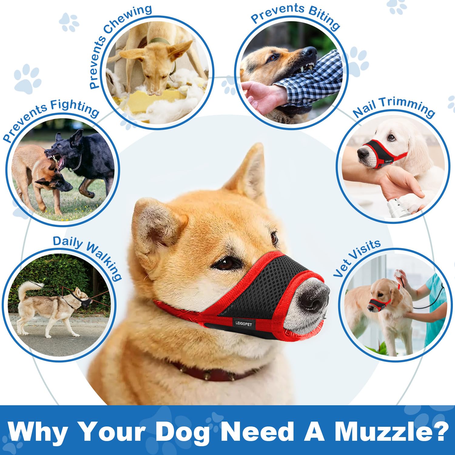LEIGOPET dog muzzle water-drinking design allows panting and drinking