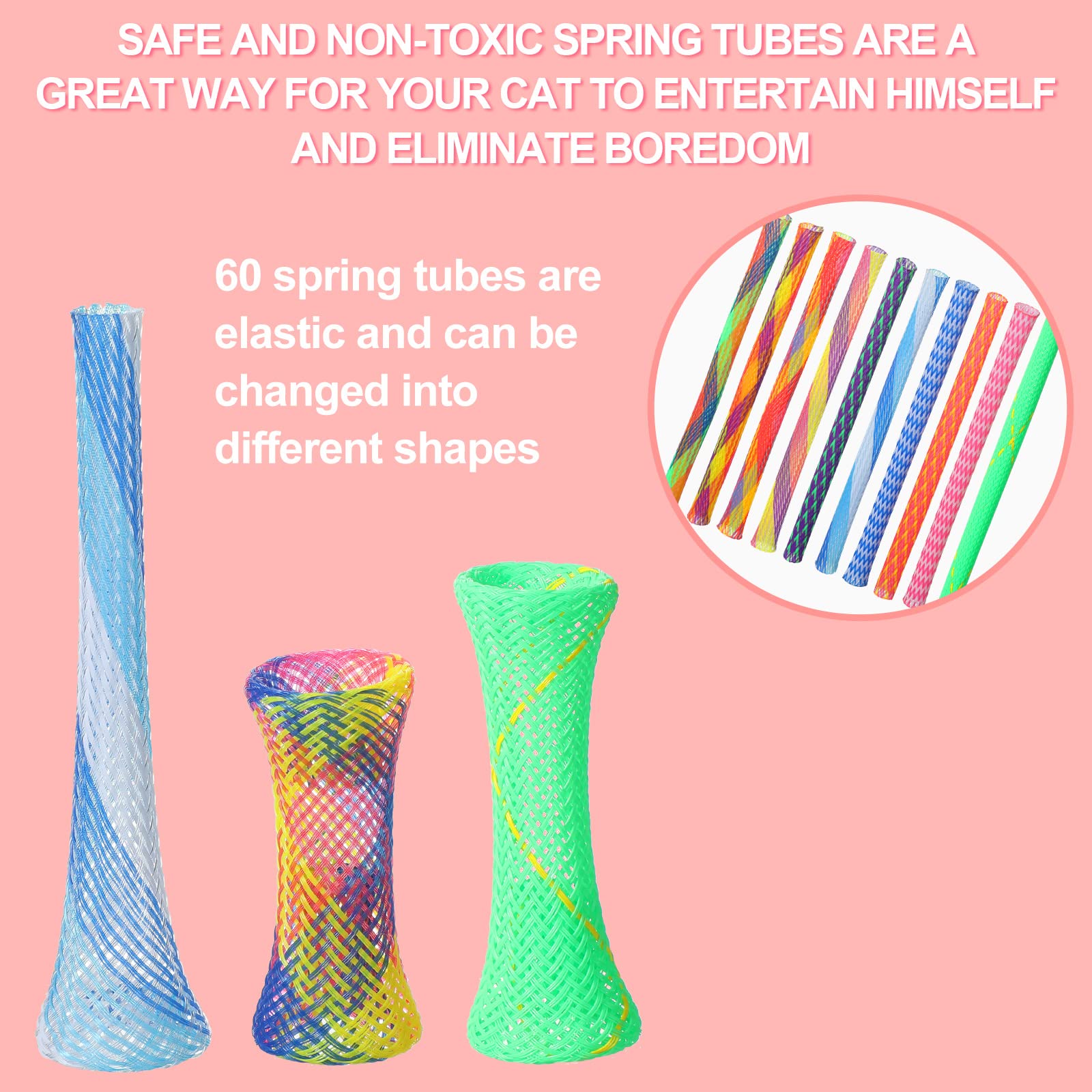 Leitee cat spring tubes measure 0.39 x 5.12 inches for easy toss-and-chase play.