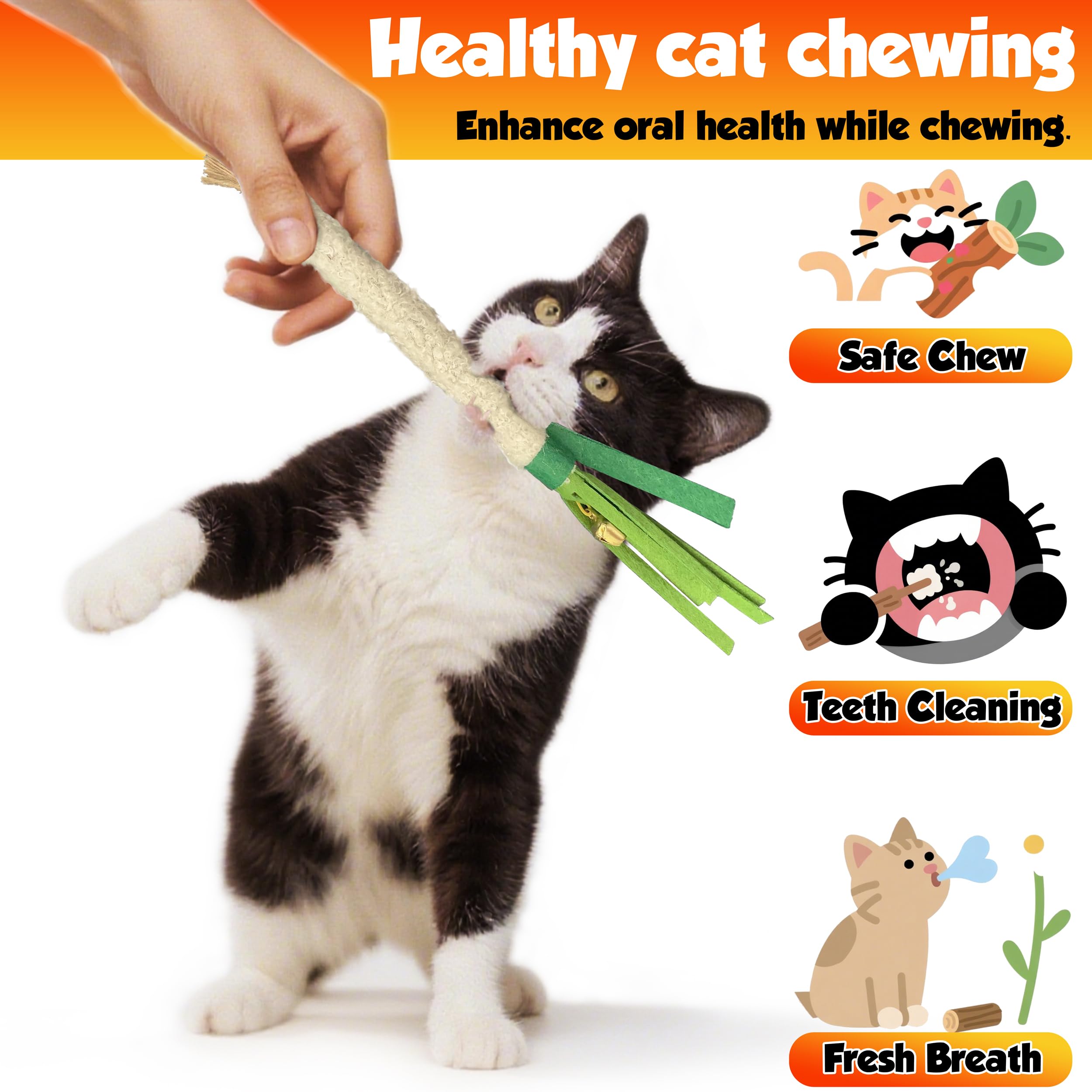 LEKEWPET Catnip Chew Stick close-up rope emphasizes soft texture and safety.