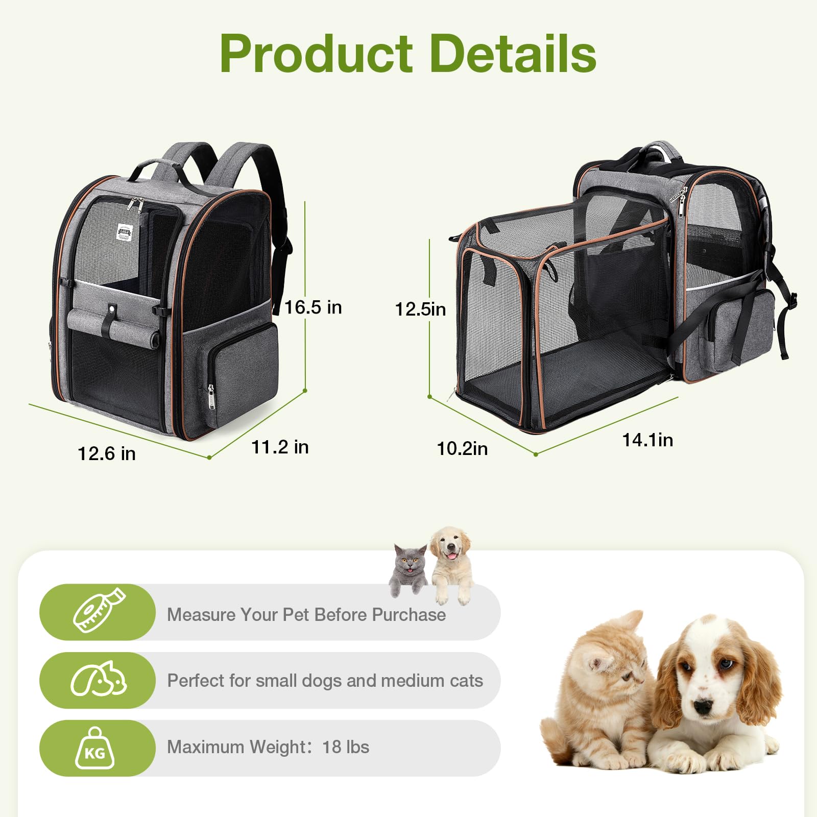 Lekebobor expandable-pet-carrier back angled view showing expansion