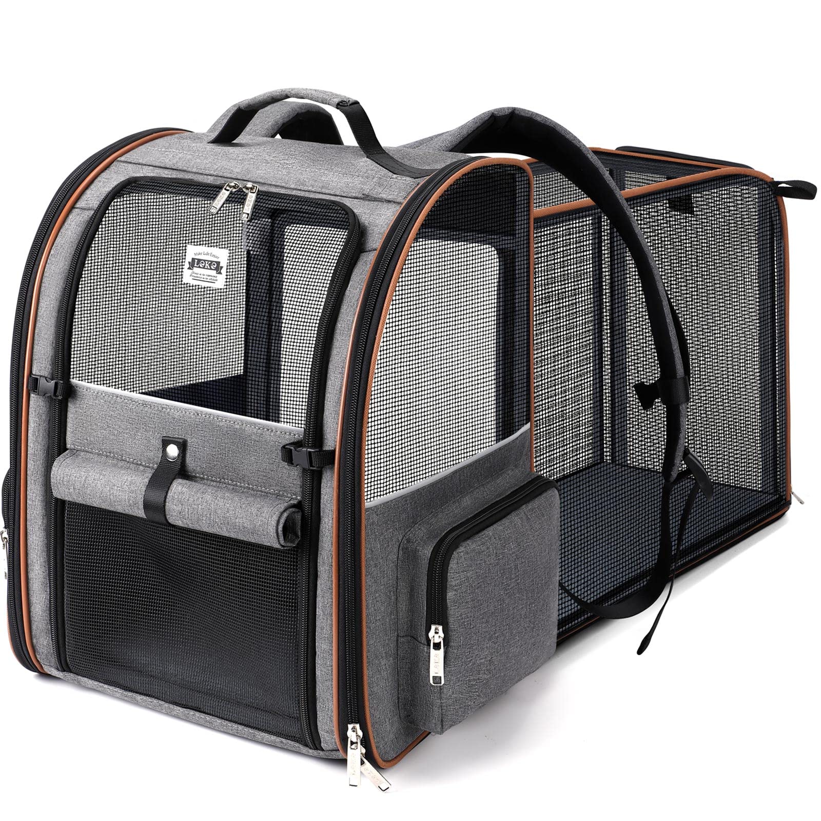 Lekebobor large-cat-backpack-carrier gray front view for travel comfort