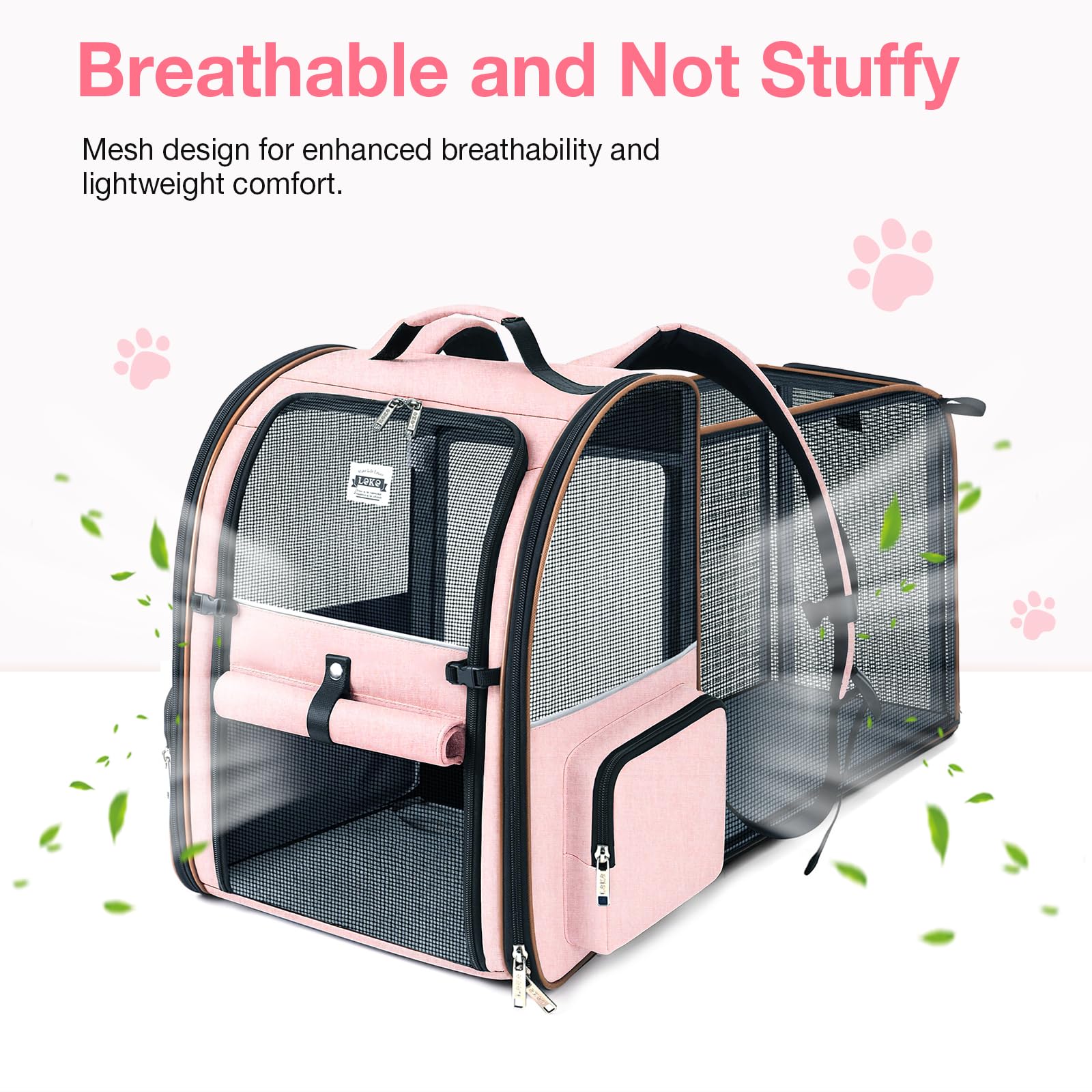 Lekebobor mesh-windows view pink carrier ensures airflow during travel