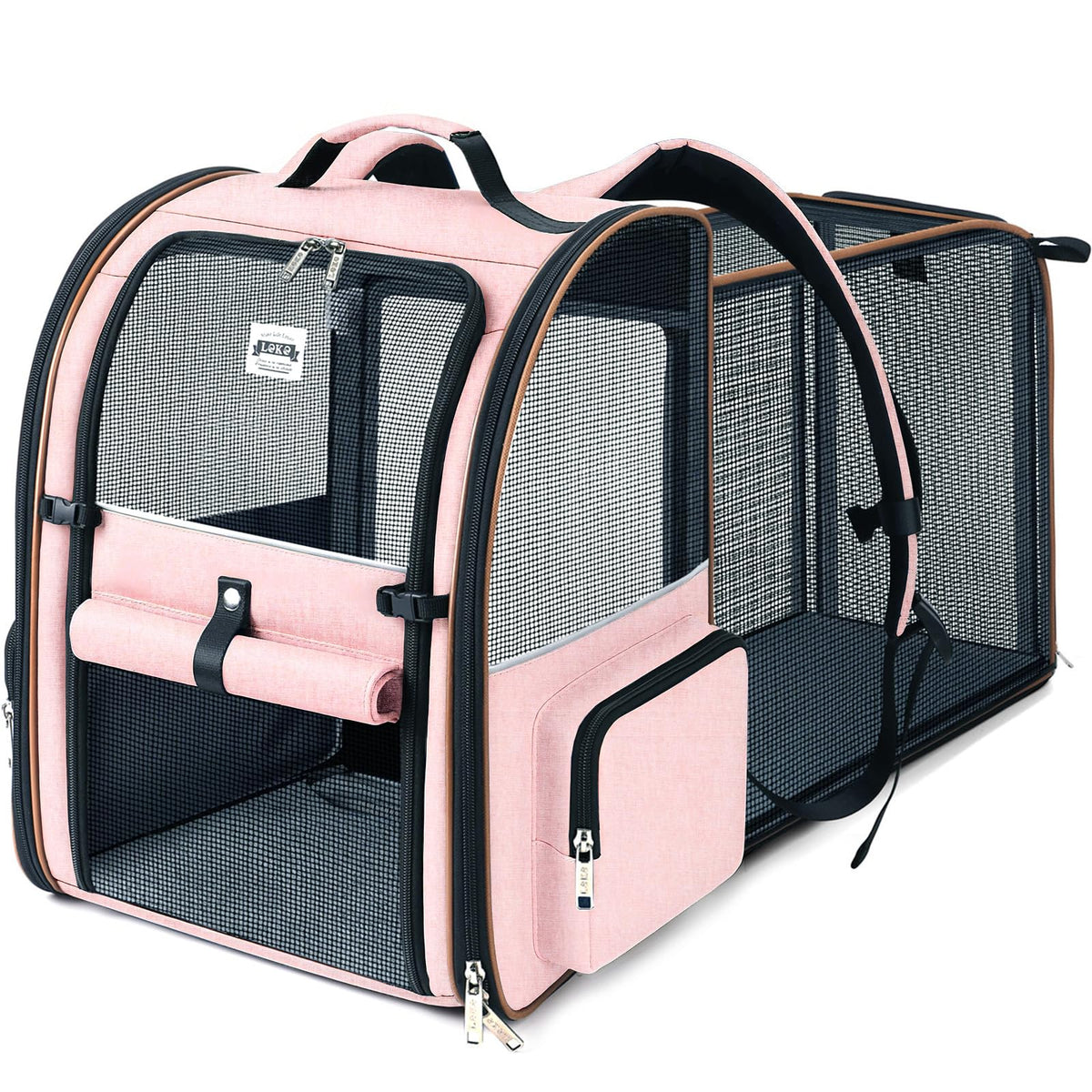 Lekebobor large cat backpack with mesh windows for breathable travel.