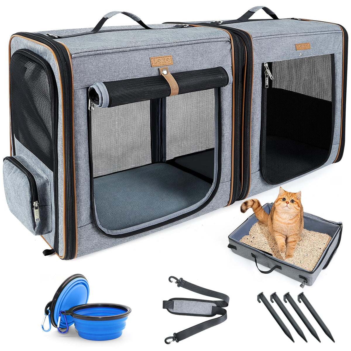 Lekereise 2-in-1 cat carrier front view with litter box for easy access