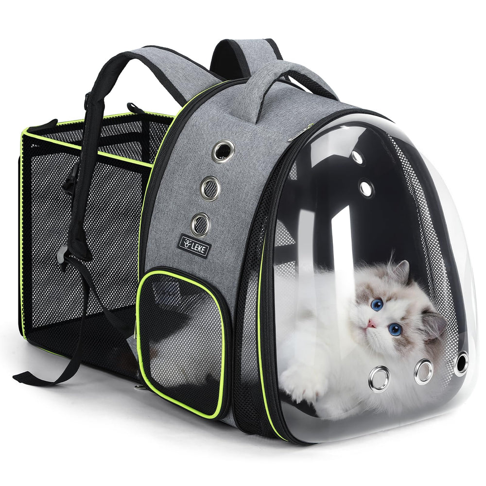 Lekereise Cat Backpack Carrier bubble window front view for sunlit travel and pet comfort.