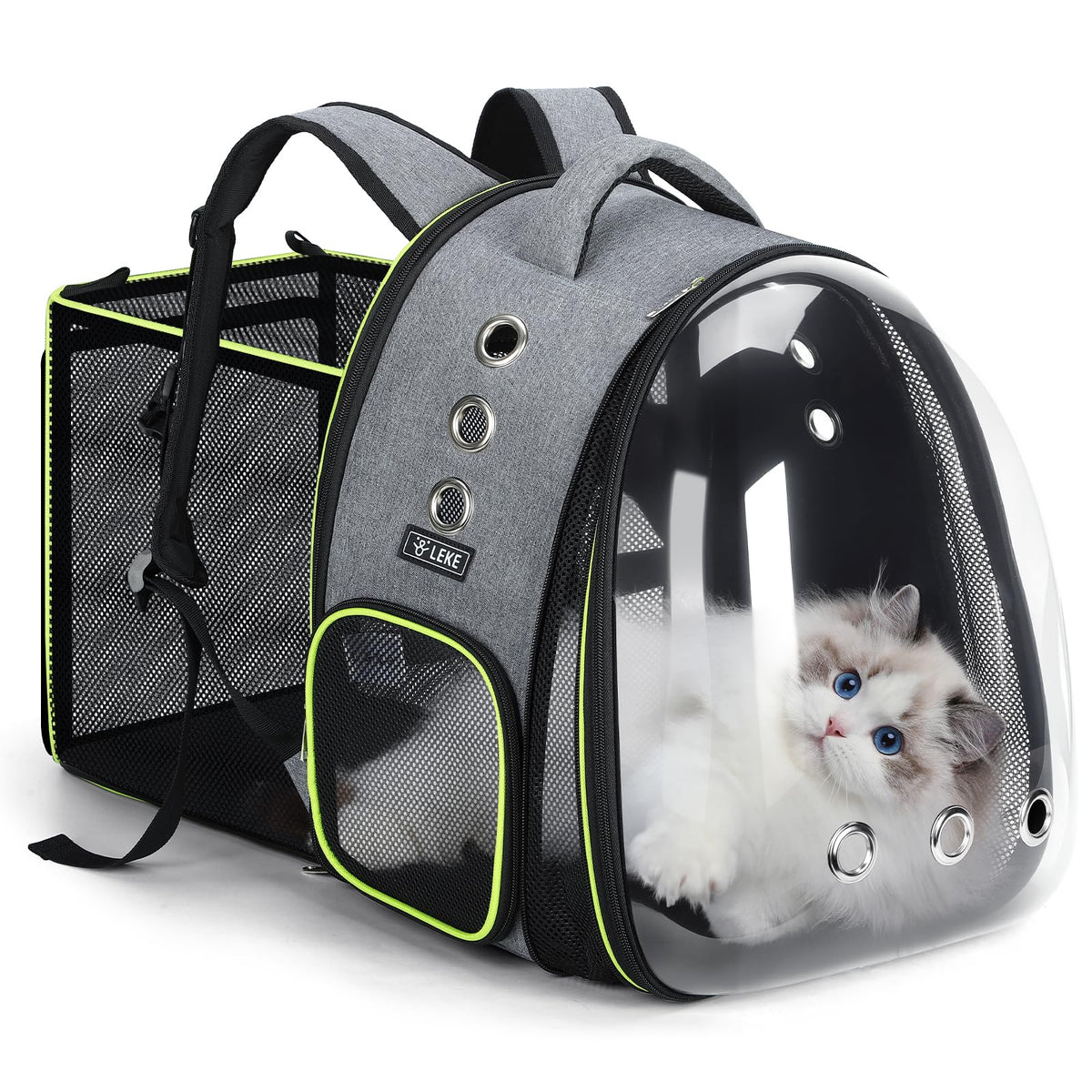 Lekereise Cat Backpack Carrier bubble window front view for sunlit travel and pet comfort.