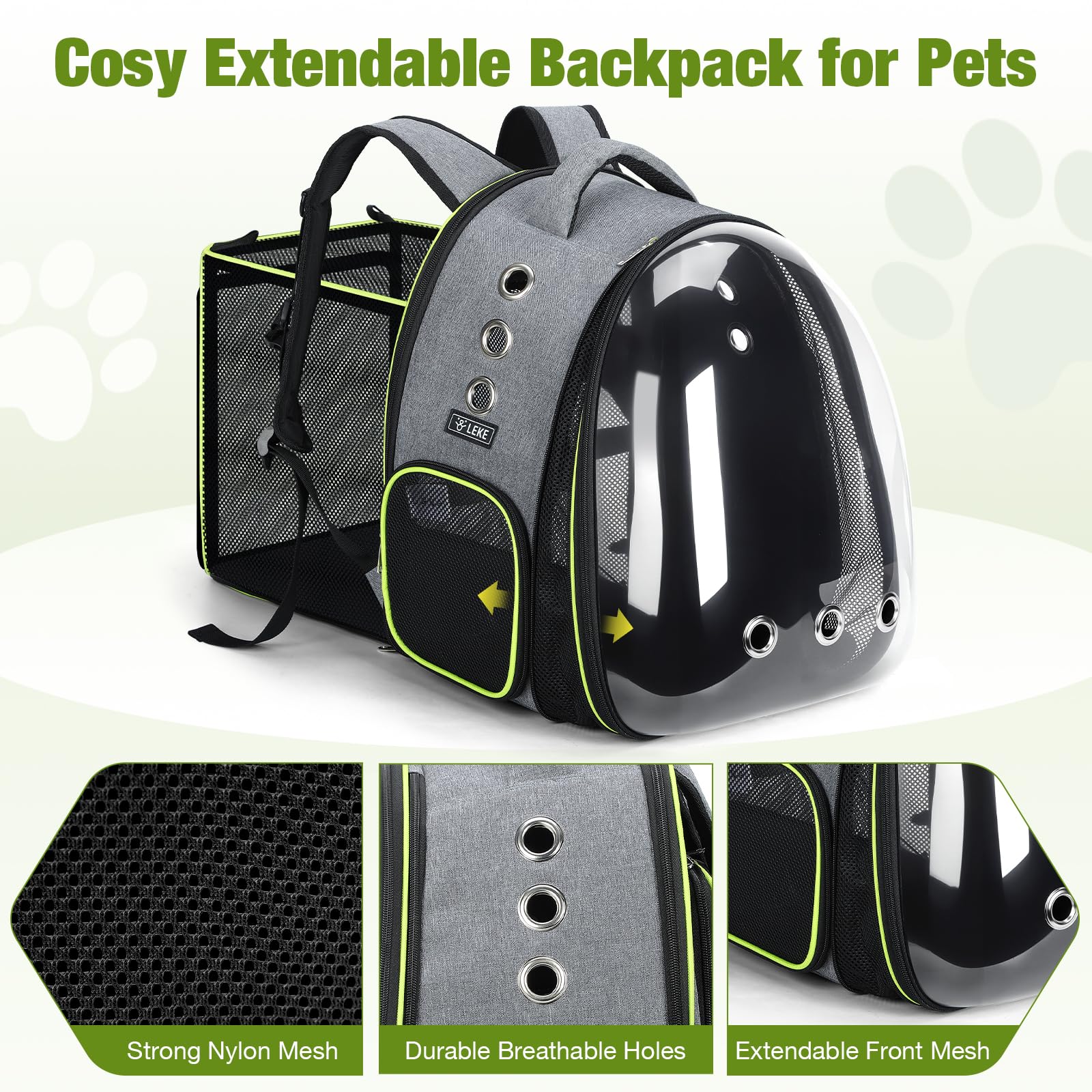 Lekereise Cat Backpack Carrier expandable interior space for comfortable pet movement.