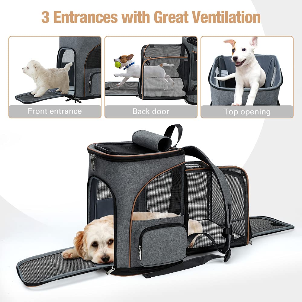 Lekereise cat backpack expanded back panel showing extra room for small pets on outings.
