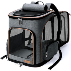 Lekereise cat backpack front view with breathable mesh for visibility and airflow.