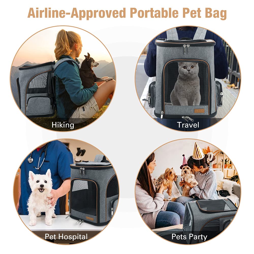 Lekereise cat backpack side pockets for treats and accessories during travel.