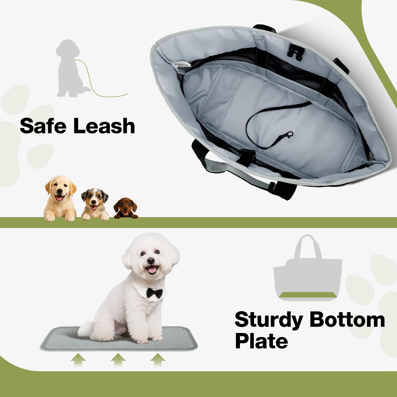 Lekereise dog purse gray easy-clean detachable bottom for simple maintenance