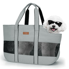 Lekereise dog purse gray top view showing stylish outdoor carrier for small pets