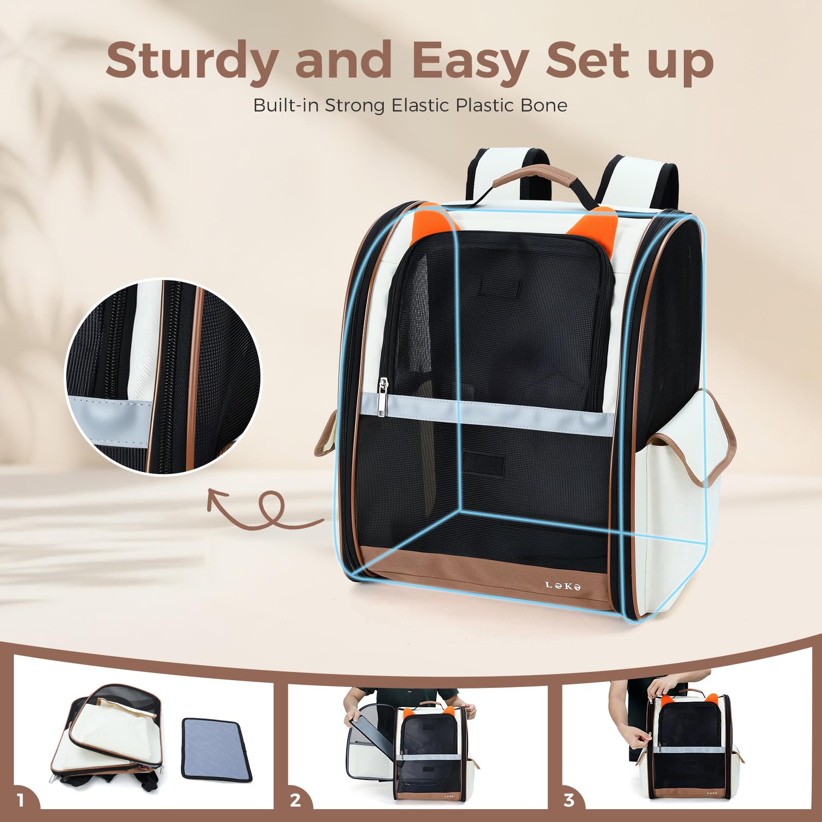 Lekereise backpack with side pockets stores treats and essentials.
