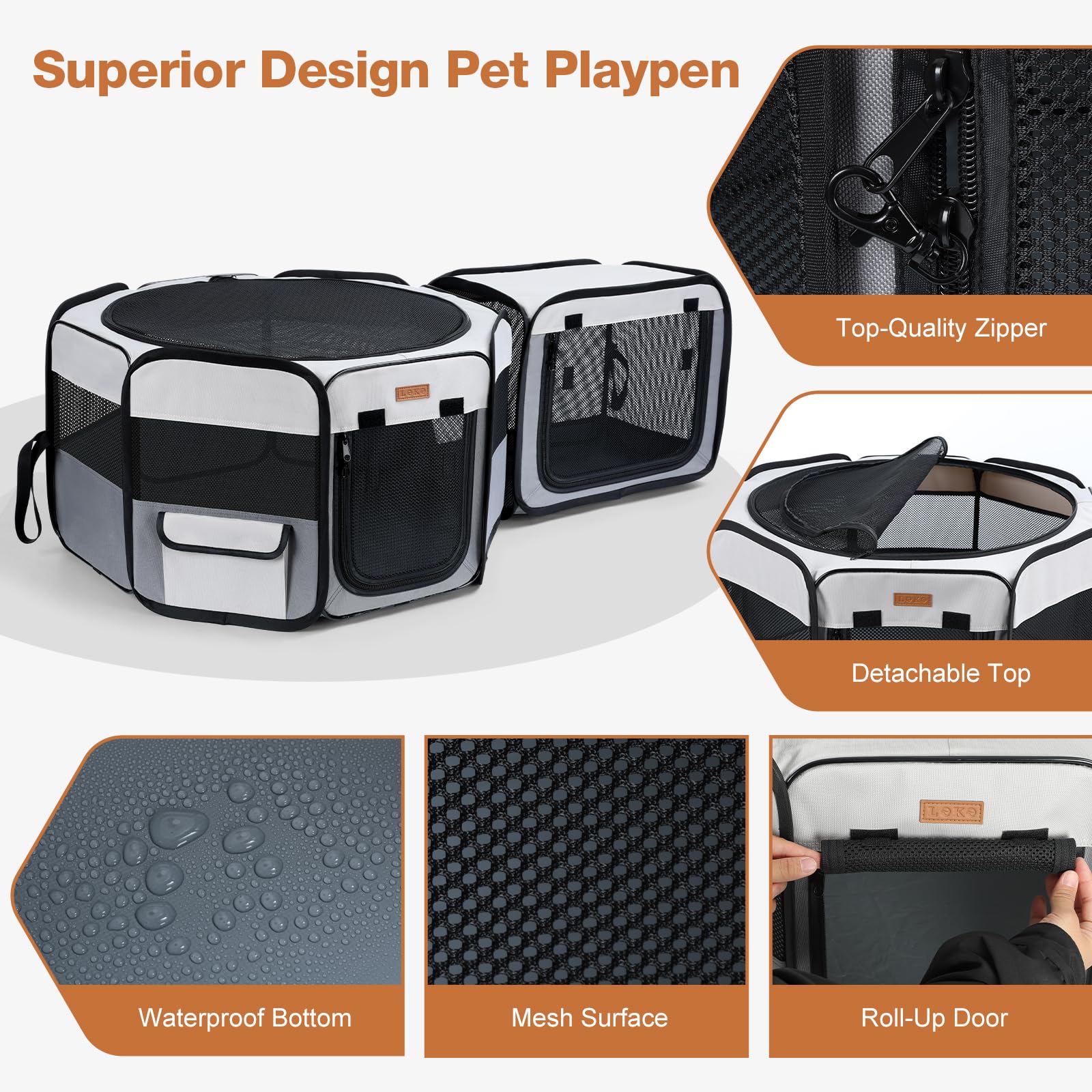 Lekereise playpen zippered middle image shows secure separation between sections