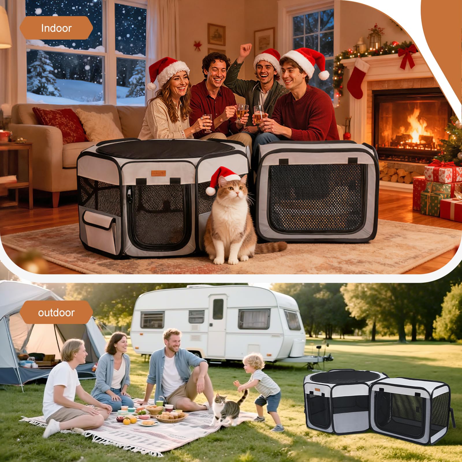 Lekereise portable cat playpen with doors open demonstrates easy access for cuddling