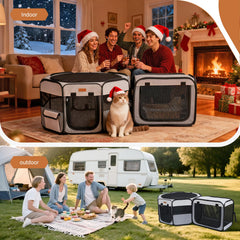 Lekereise portable cat playpen with doors open demonstrates easy access for cuddling
