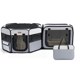 Lekereise portable cat playpen side view shows roomy space for safe indoor play