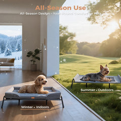 Lekereise raised dog bed memory foam close-up shows plush surface and support