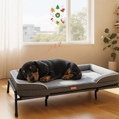 Lekereise raised dog bed top view with memory foam surface for comfort