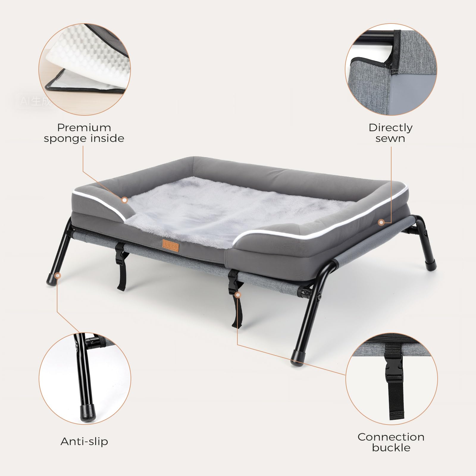 Lekereise raised dog bed waterproof cushion cleans easily in laundry