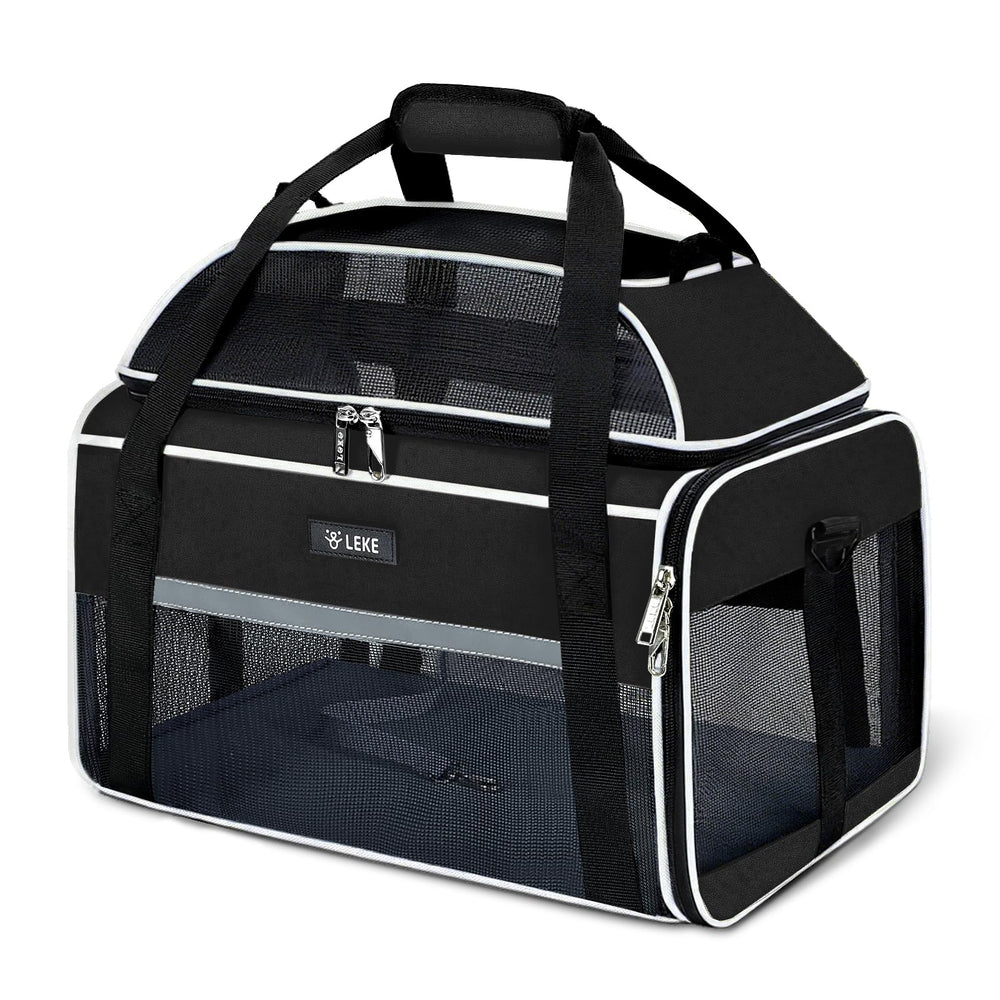 Lekereise top-expandable pet carrier underseat design supports Frontier and Southwest flights.