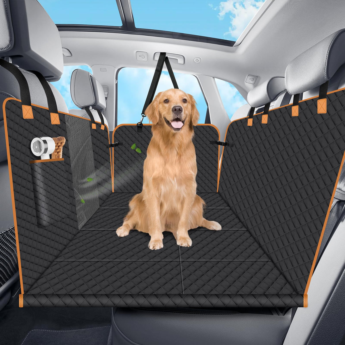 Lekespring dog car seat cover back seat 4-panel design protects seats.