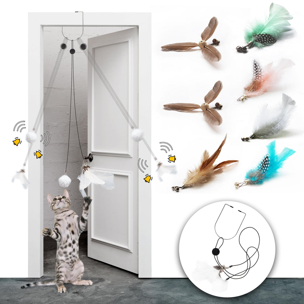 LEKEWPET retractable cat feather toys door-hanging setup promotes daily exercise and interactive play
